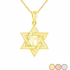 10K Gold Gold Jewish Star of David Chai Pendant
